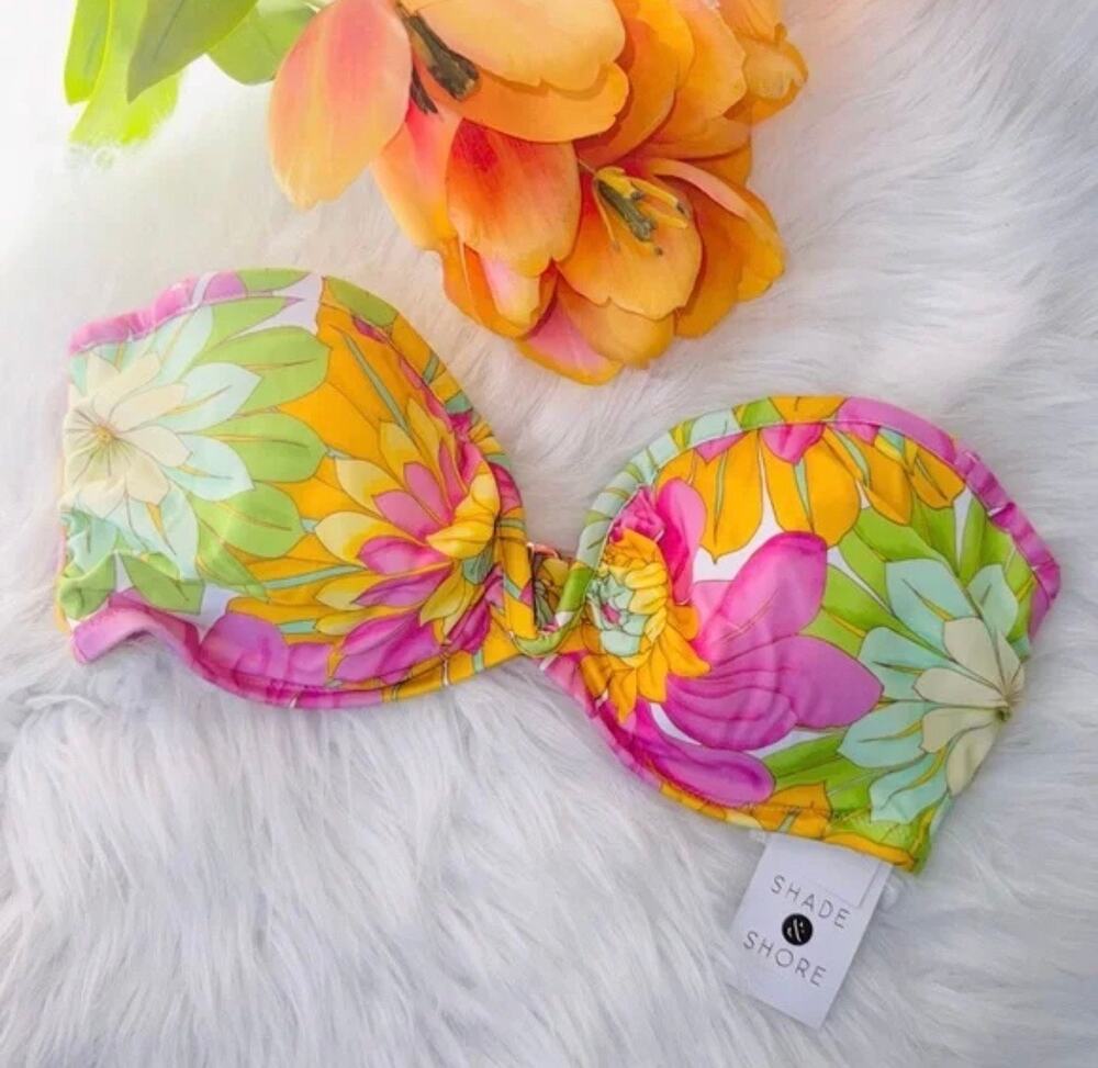Shade & Shore Floral Bright Bikini Swim Bandeau Top NWOT Size 36 DD